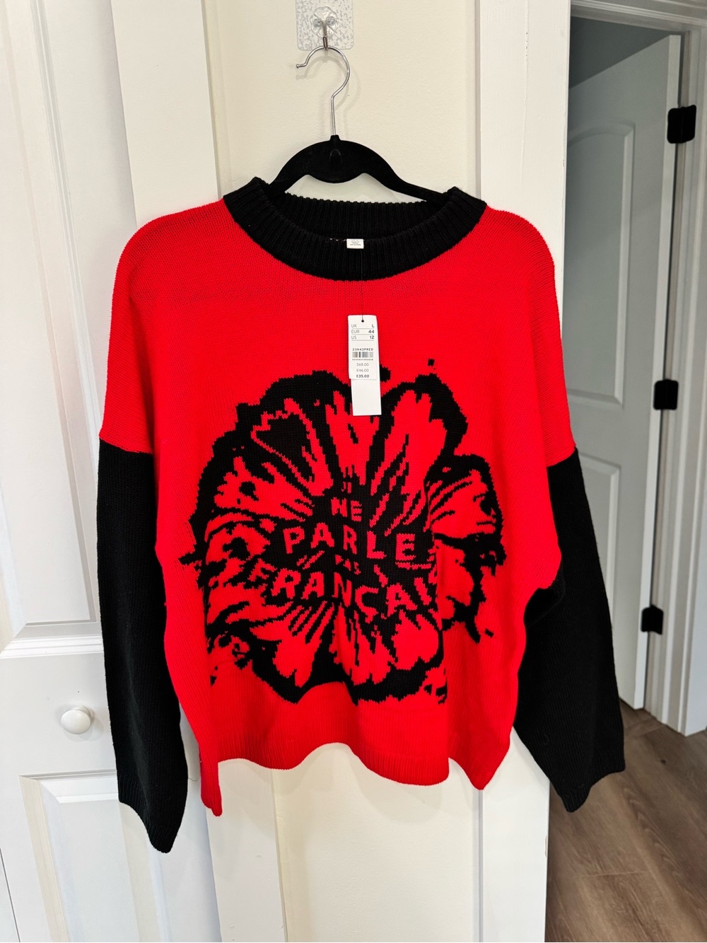 Topshop Red & Black Floral Graphic Crewneck Sweater